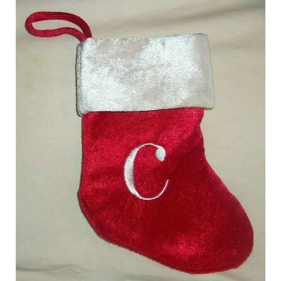 Lower Case c Monogram on red MINI Christmas Stocking 8"X6" by Merry Brite - Picture 1 of 2